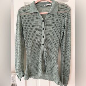 Zara Green Button-Down Knit Top